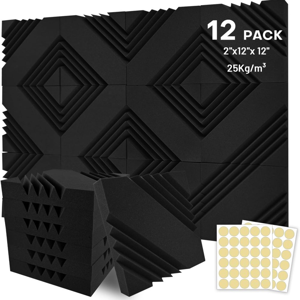 12 Pack 2"x12"x12" Wedge Sound Proof Foam Panels for Walls, Acoustic Foam Panels Studio/Office/Gaming Fire-Resistant & Noise Absorbing