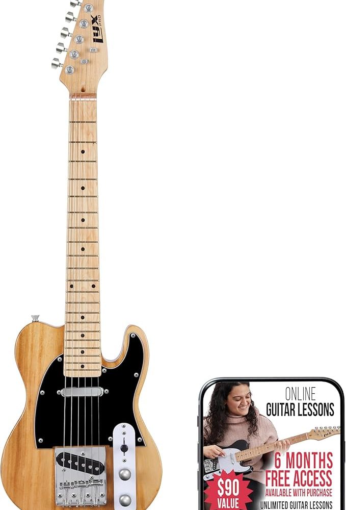 LyxPro 30” Electric Guitar TL Series, Full-Size Paulownia Wood Body, 3-Ply Pickguard, C-Shape Neck, Ashtray Bridge, Quality Gear Tuners, 3-Way Switch & Volume/Tone Controls, 2 Picks Included, Natural